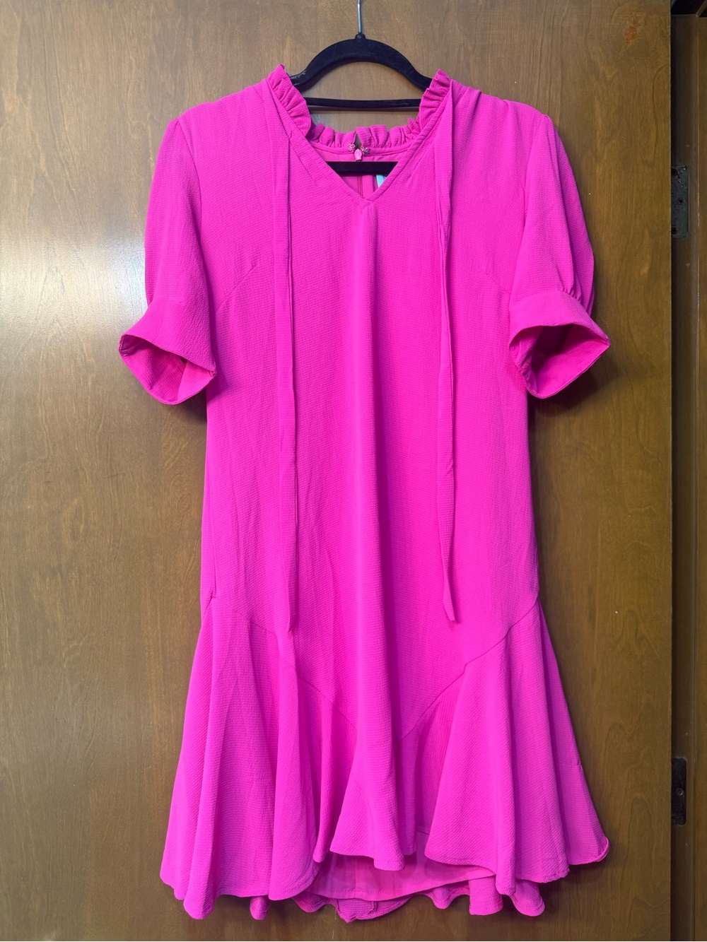 CeCe Hot Pink Short Sleeve Ruffle-Hem Mini Dress